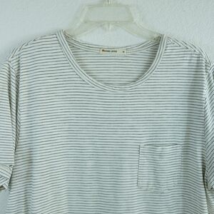Marine Layer Men's Saddle Hem Pocket Tee in White Black Stripe Cotton Blend Sz M